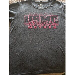 (#57) FRONTLINE Gray Graphic Proud USMC Mother Floral T-Shirt Short Sleeve L